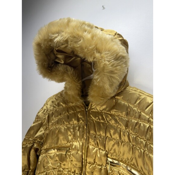 George Palomares Y2K Style Gold Cropped Puffer Jacket With Faux Fur Trim Size L - Picture 8 of 15